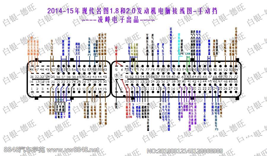 2014-15年现代名图1.8和2.0发动机电脑接线图-手动挡